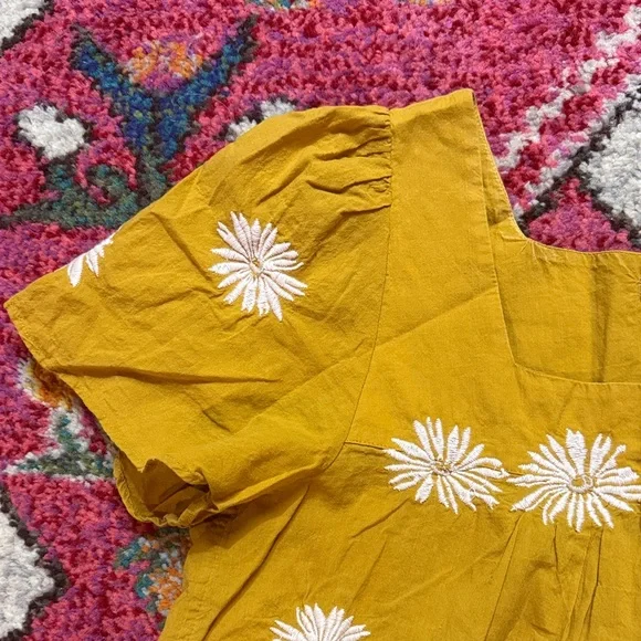 Madewell Mustard Yellow Embroidered Daisy Square-Neck Blouse - Picture 5 of 7